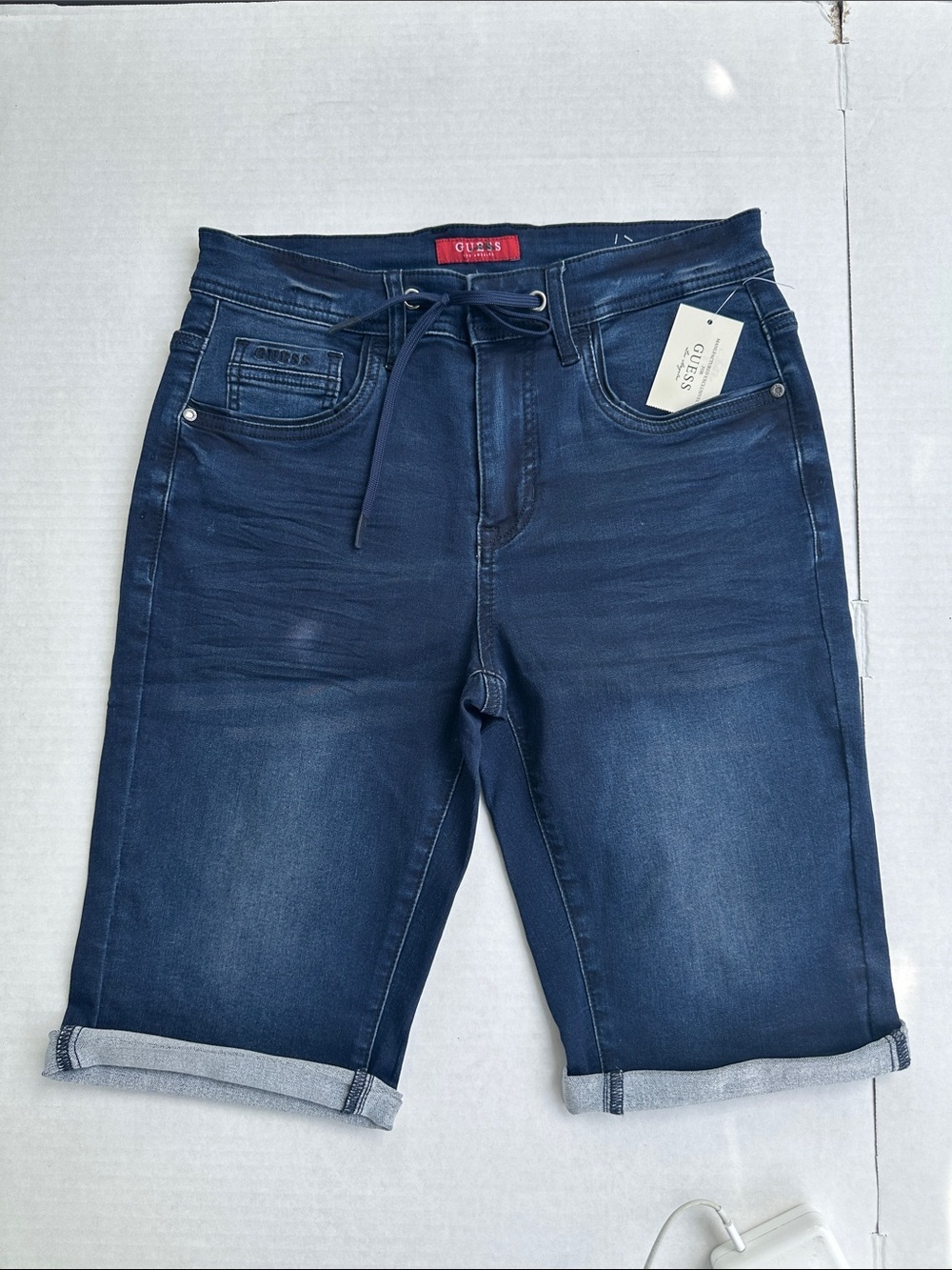 New GUESS Men’s Navy Blue Denim Drawstring Shorts SZ 30